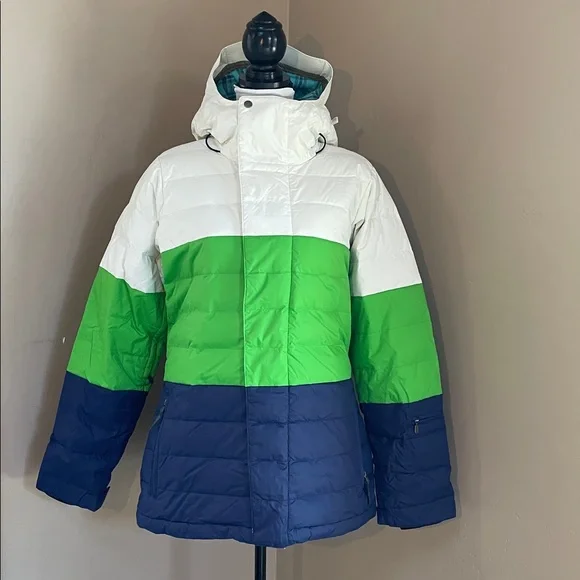 Bonfire Colorblocked Snowboard Puffy Jacket, White Green Navy, Size L - Picture 1 of 10